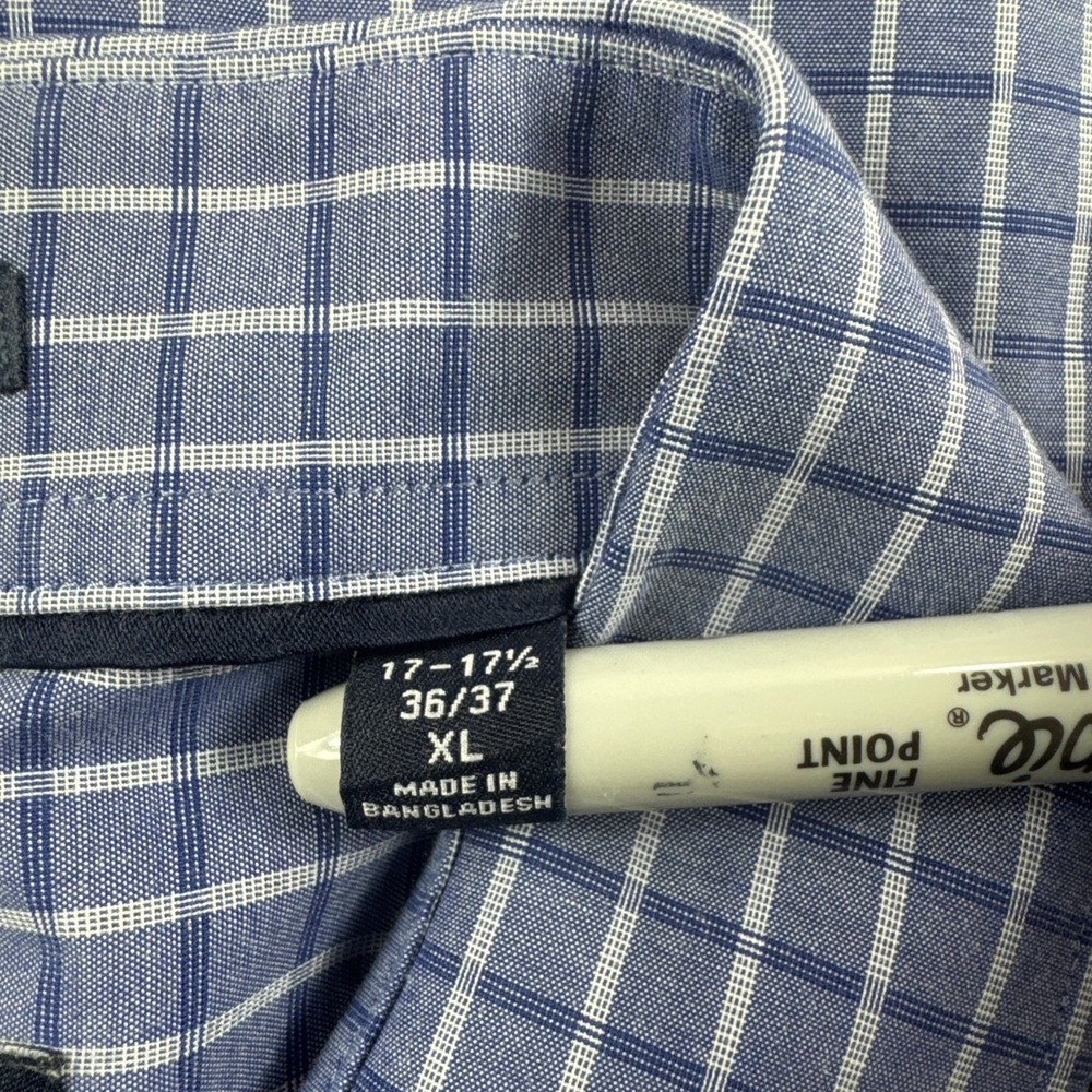 Tommy Hilfiger Shirt Mens 17 Blue Plaid Regular Fit Stretch Wrinkle Resistant - Picture 7 of 7